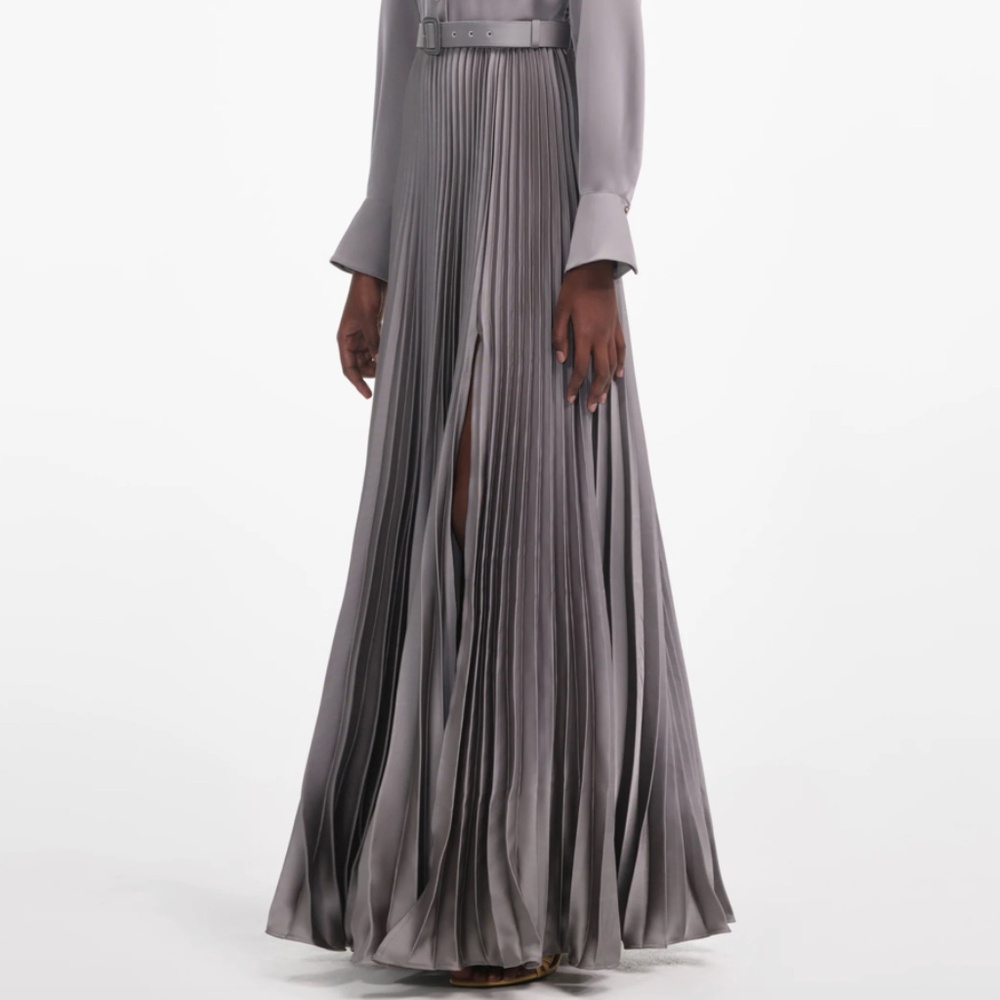 self-portrait Grey Satin Pleated Maxi Dress - Size US0 - MSRP $765 - NWT - Picture 6 of 8